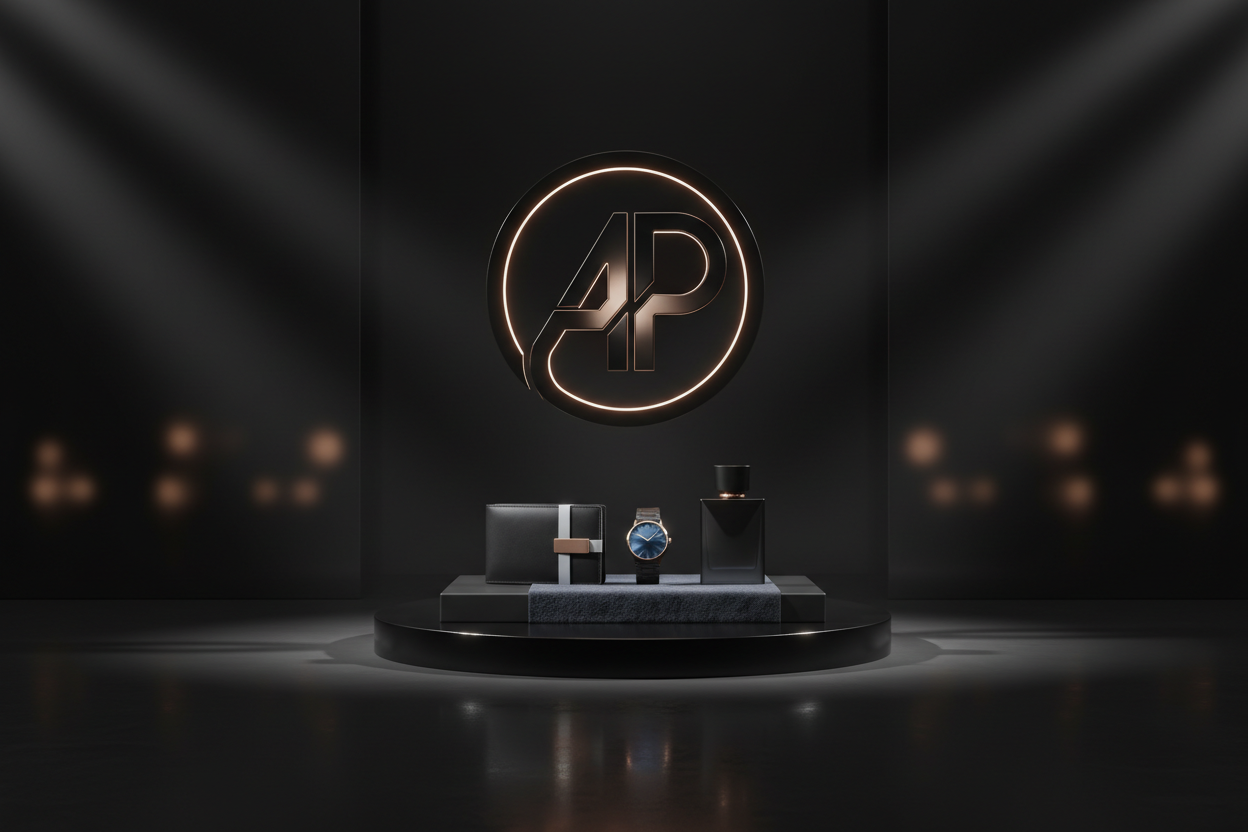 Premium luxury ecommerce brand image for “AP”.
Dark minimal background, cinematic lighting, soft glow highlights.
Modern, seductive, high-end online store aesthetic.
Clean composition, strong brand presence, elegant shadows.
Ultra-realistic, professional studio photography style.
Designed to increase trust and conversions on a Shopify store.